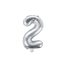''2'' számú fóliás léggömb, 35cm, ezüst party kellék