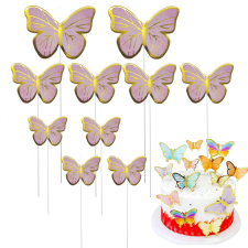  10 darabos torta dekoráció, torta beszúró – Pillangó – Rózsaszín party kellék