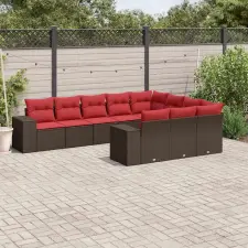 10 db barna polyrattan kerti kanapégarnitúra párnákkal kerti bútor
