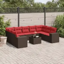  10 db barna polyrattan kerti kanapégarnitúra párnákkal kerti bútor