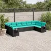  10 db fekete polyrattan kerti kanapégarnitúra párnákkal