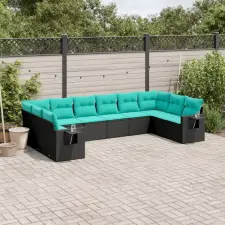  10 db fekete polyrattan kerti kanapégarnitúra párnákkal kerti bútor