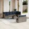  10 db szürke polyrattan kerti kanapégarnitúra párnákkal