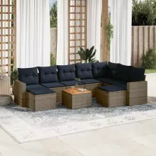  10 db szürke polyrattan kerti kanapégarnitúra párnákkal kerti bútor