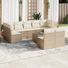 10 részes bézs polyrattan kerti ülőgarnitúra párnával kerti bútor