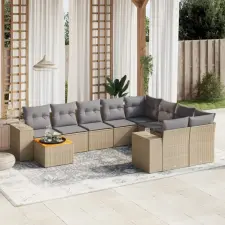  10 részes bézs polyrattan kerti ülőgarnitúra párnával kerti bútor