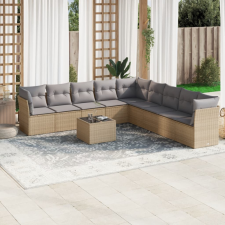 10 részes bézs polyrattan kerti ülőgarnitúra párnával kerti bútor