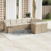  10 részes bézs polyrattan kerti ülőgarnitúra párnával