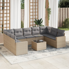 10 részes bézs polyrattan kerti ülőgarnitúra párnával kerti bútor