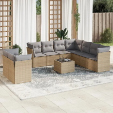  10 részes bézs polyrattan kerti ülőgarnitúra párnával kerti bútor