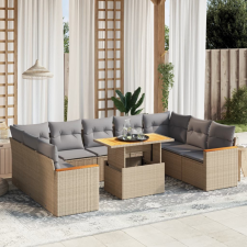 10 részes bézs polyrattan kerti ülőgarnitúra párnával kerti bútor