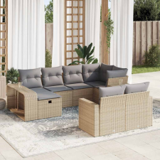 10 részes bézs polyrattan kerti ülőgarnitúra párnával kerti bútor