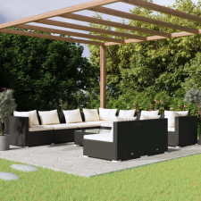 10 részes fekete polyrattan kerti ülőgarnitúra párnákkal kerti bútor