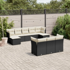  10 részes fekete polyrattan kerti ülőgarnitúra párnákkal kerti bútor