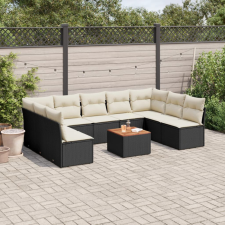10 részes fekete polyrattan kerti ülőgarnitúra párnákkal kerti bútor