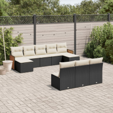  10 részes fekete polyrattan kerti ülőgarnitúra párnákkal kerti bútor