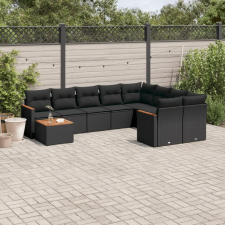  10 részes fekete polyrattan kerti ülőgarnitúra párnákkal kerti bútor