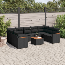 10 részes fekete polyrattan kerti ülőgarnitúra párnákkal kerti bútor
