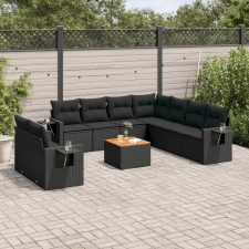  10 részes fekete polyrattan kerti ülőgarnitúra párnákkal kerti bútor