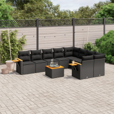 10 részes fekete polyrattan kerti ülőgarnitúra párnákkal kerti bútor