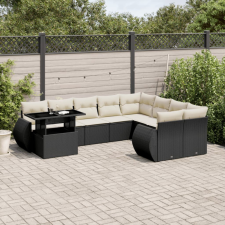  10 részes fekete polyrattan kerti ülőgarnitúra párnákkal kerti bútor