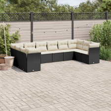  10 részes fekete polyrattan kerti ülőgarnitúra párnákkal kerti bútor