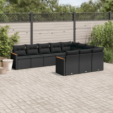  10 részes fekete polyrattan kerti ülőgarnitúra párnákkal kerti bútor