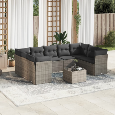 10 részes szürke polyrattan kerti ülőgarnitúra párnákkal kerti bútor