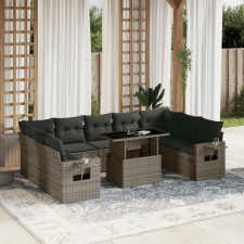  10 részes szürke polyrattan kerti ülőgarnitúra párnákkal kerti bútor