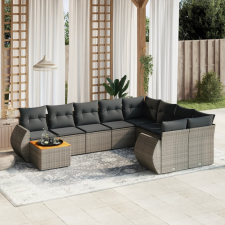 10 részes szürke polyrattan kerti ülőgarnitúra párnákkal kerti bútor