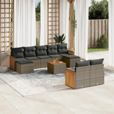  10 részes szürke polyrattan kerti ülőgarnitúra párnákkal kerti bútor