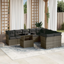  10 részes szürke polyrattan kerti ülőgarnitúra párnákkal kerti bútor