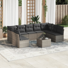  10 részes szürke polyrattan kerti ülőgarnitúra párnákkal kerti bútor