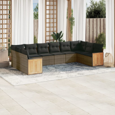  10 részes szürke polyrattan kerti ülőgarnitúra párnákkal kerti bútor