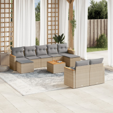10 részes vegyes bézs polyrattan kerti ülőgarnitúra párnákkal kerti bútor
