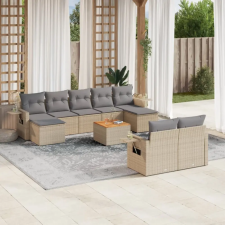  10 részes vegyes bézs polyrattan kerti ülőgarnitúra párnákkal kerti bútor