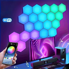  10db RGB LED hatszögletű fali lámpa WIFI hangvezérlés QK279158-WH világítás