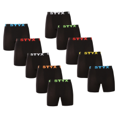  10PACK férfi boxeralsó Styx hosszú sportos gumipánt fekete (10UN9601) XXL
