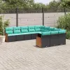  11 db fekete polyrattan kerti kanapégarnitúra párnákkal