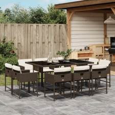  11 részes barna polyrattan kerti ülőgarnitúra párnákkal kerti bútor