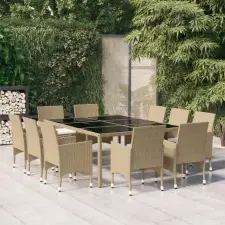  11 részes bézs kerti polyrattan étkezőgarnitúra kerti bútor