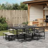  11 részes fekete polyrattan kerti étkezőgarnitúra párnákkal
