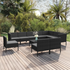 11 részes fekete polyrattan kerti ülőgarnitúra párnákkal kerti bútor
