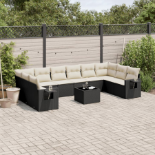  11 részes fekete polyrattan kerti ülőgarnitúra párnákkal kerti bútor