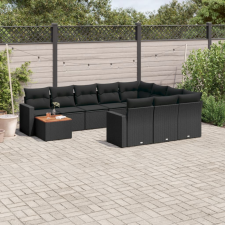  11 részes fekete polyrattan kerti ülőgarnitúra párnákkal kerti bútor