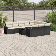  11 részes fekete polyrattan kerti ülőgarnitúra párnákkal kerti bútor