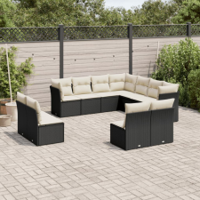  11 részes fekete polyrattan kerti ülőgarnitúra párnákkal kerti bútor