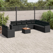  11 részes fekete polyrattan kerti ülőgarnitúra párnákkal kerti bútor