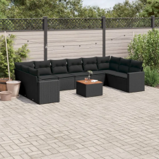  11 részes fekete polyrattan kerti ülőgarnitúra párnákkal kerti bútor