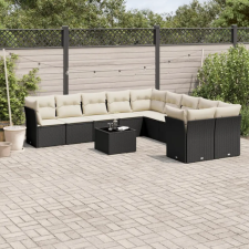  11 részes fekete polyrattan kerti ülőgarnitúra párnákkal kerti bútor